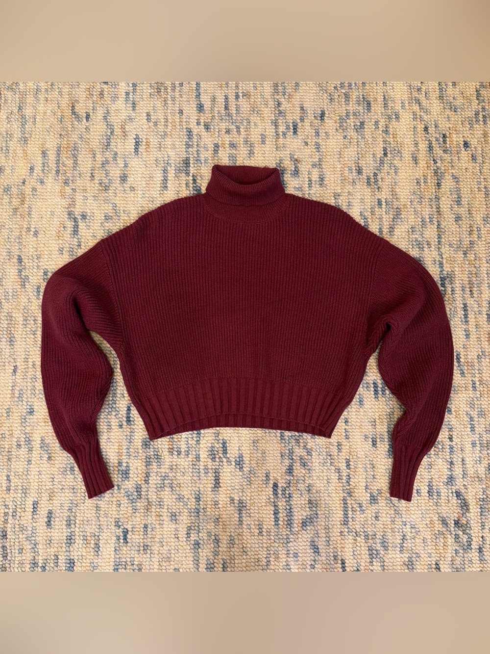 Cropped Turtleneck Sweater in Burgundy